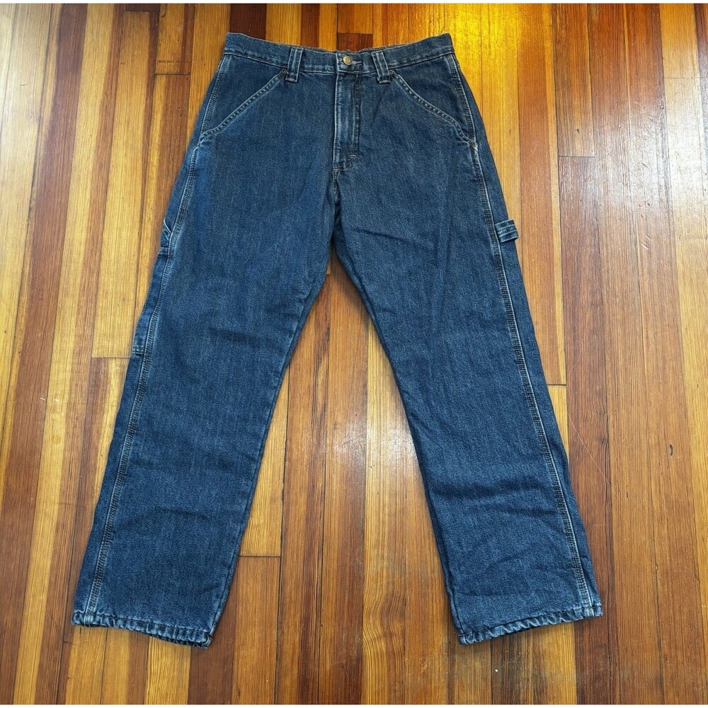 Wrangler Carpenter Jeans Mens 29x30 Blue Fleece Lined Loose Fit Straight